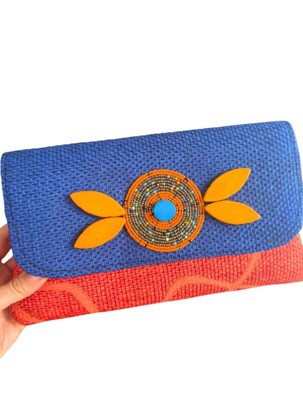 Handmade African Maasai Beaded Jute Clutch Purse – New Condition